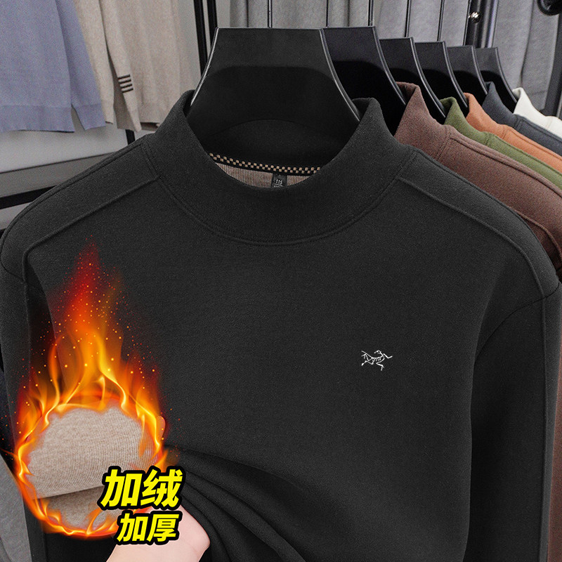 奥莱撤柜 刺绣鸟男士羊毛加绒卫衣冬季高端户外商务长袖T恤打底衫