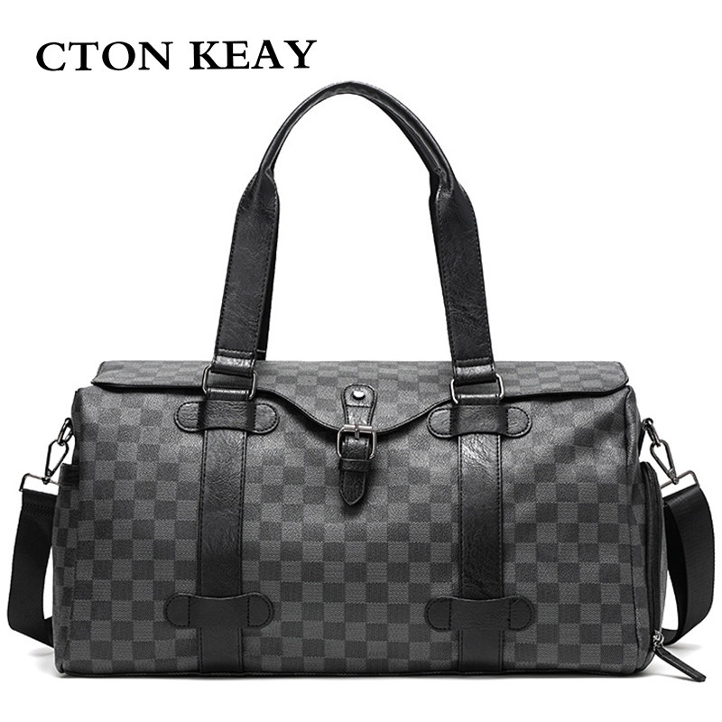 男士大容量高品质牛皮旅行包带鞋位电脑仓休闲百搭格子商务单肩潮