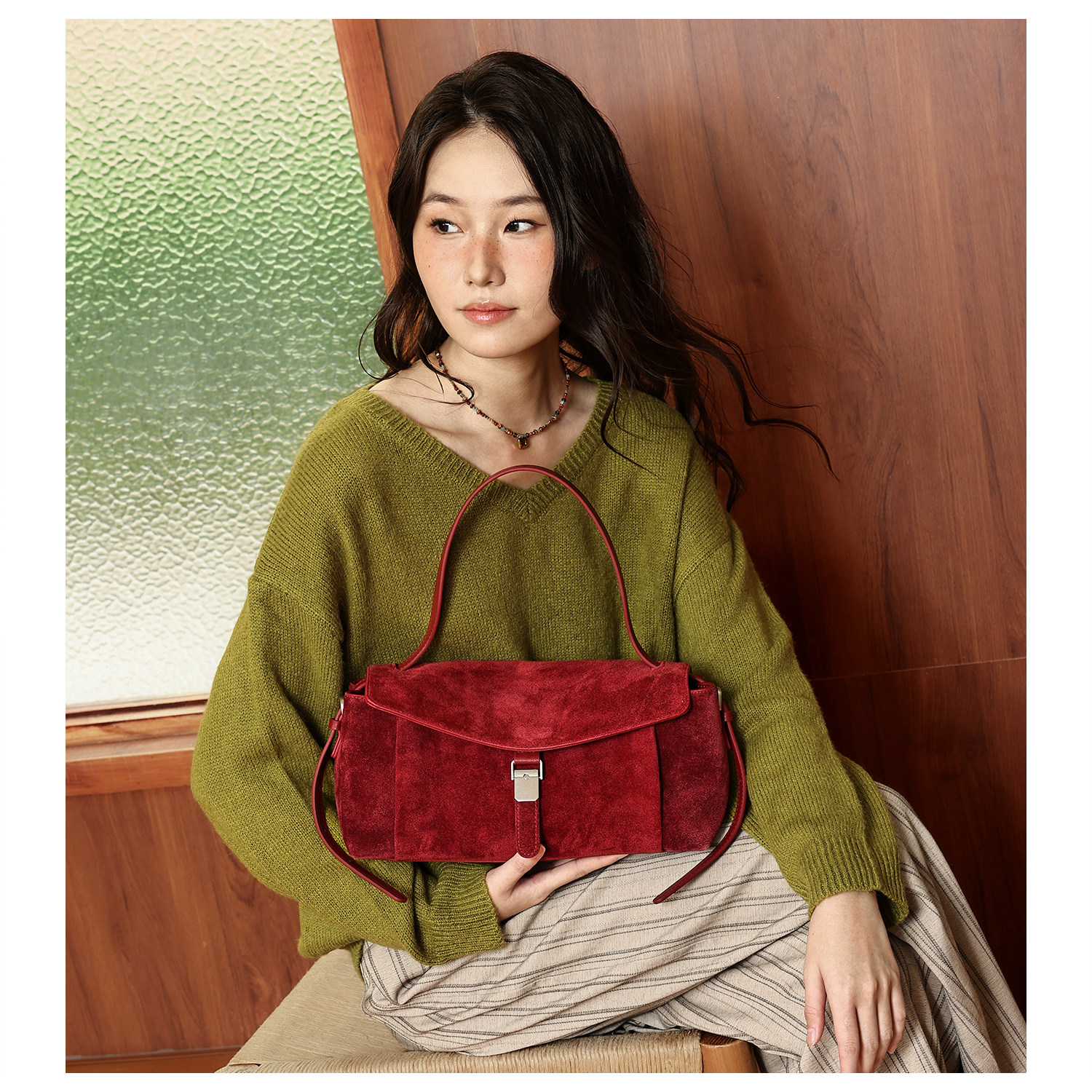 GXFMOD磨砂牛皮hobo包女款红色