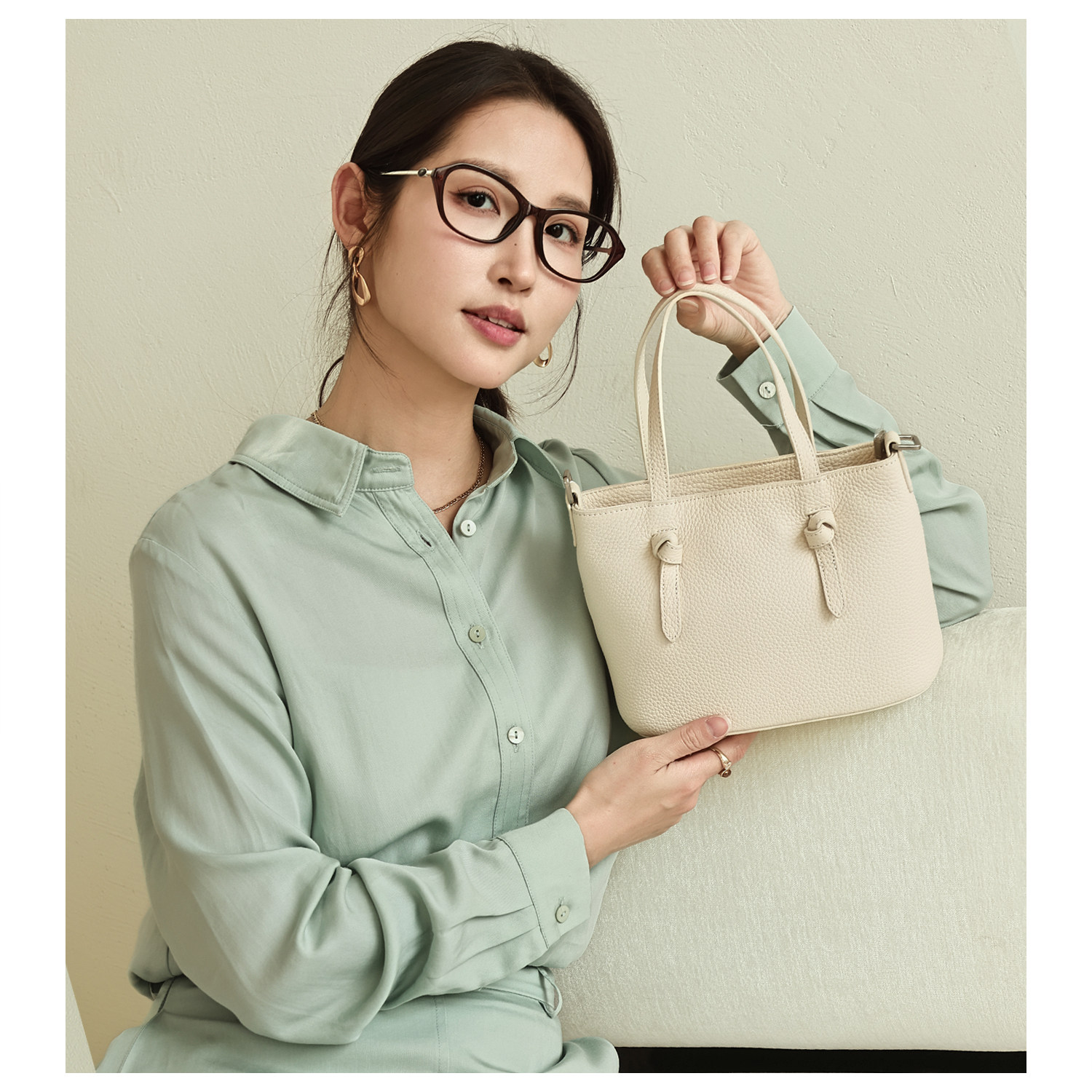 GXFMOD原创设计高级感牛皮菜篮子包女2026春夏新款法式通勤斜挎包