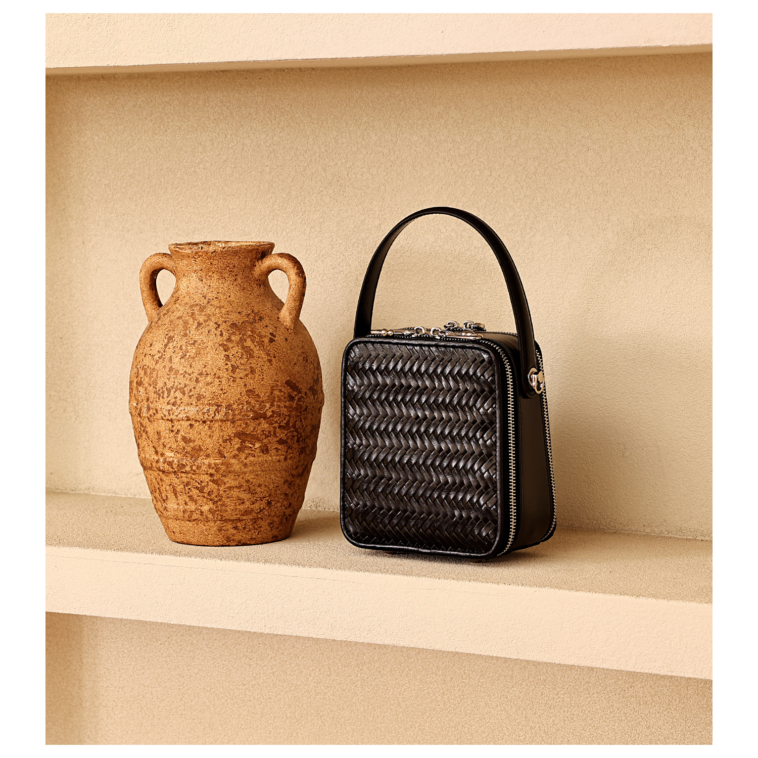 复古头层牛皮编织小方包女