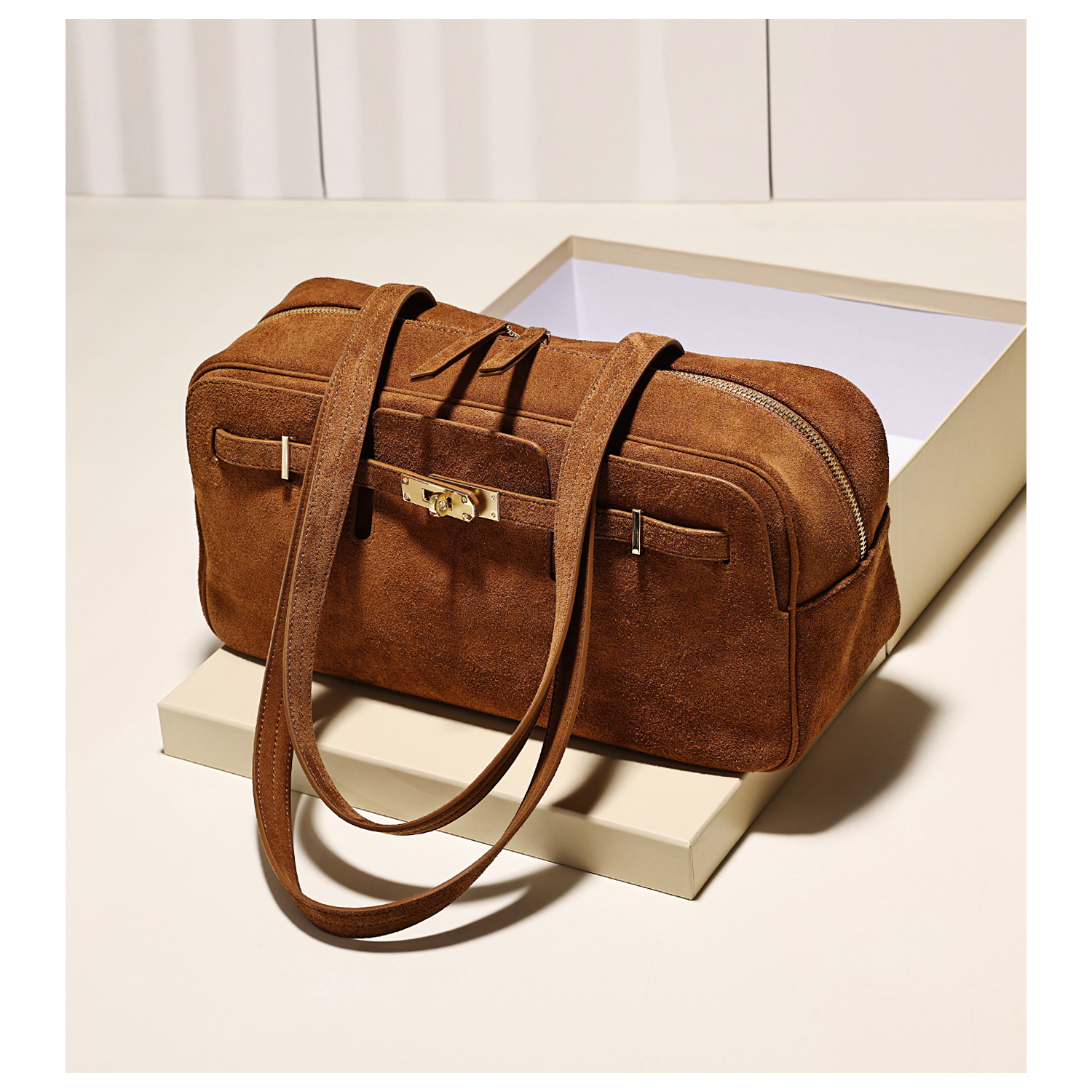 小众品牌麂皮绒复古保龄球包女