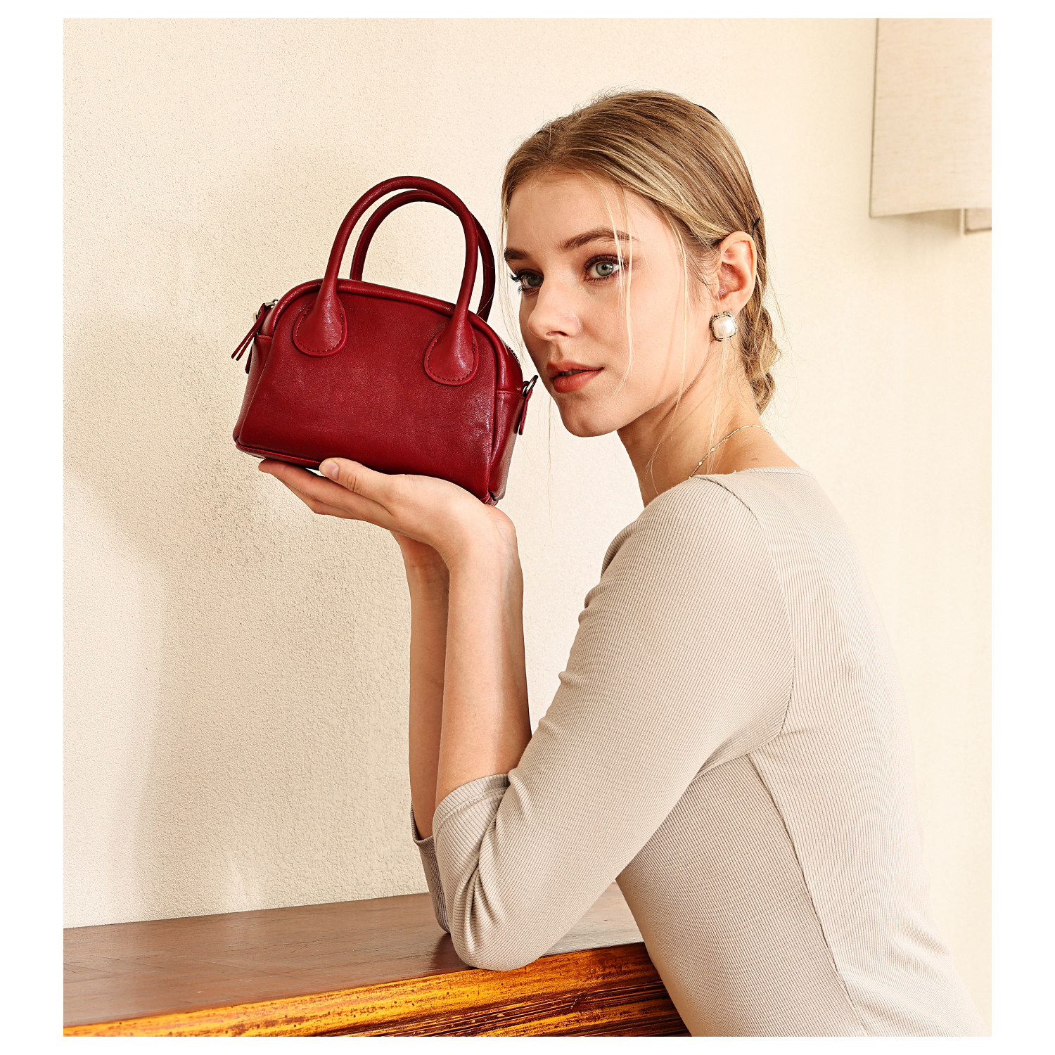 GXFMOD植鞣头层牛皮红色洋气婚包女小众高级感时尚简约单肩斜挎包