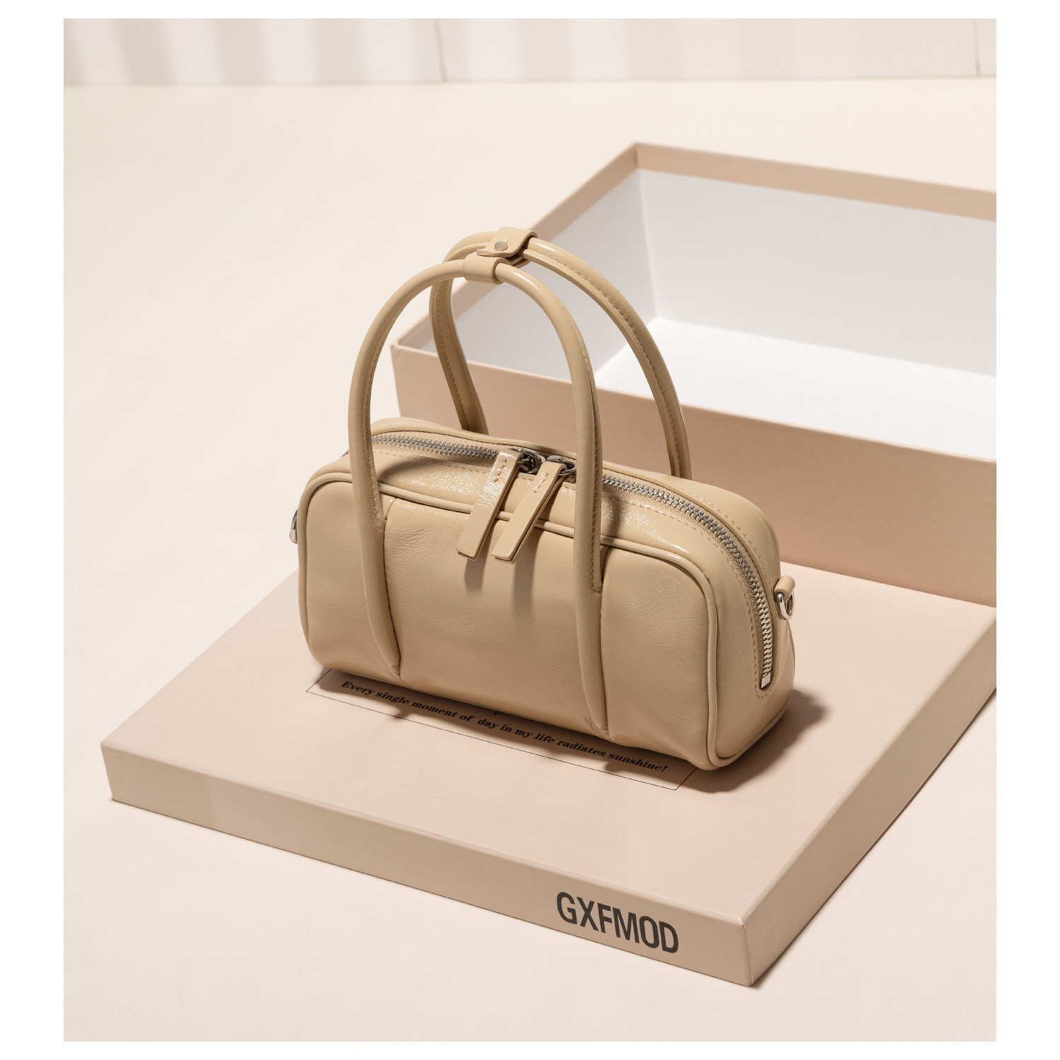 GXFMOD时尚百搭牛皮波士顿包2025韩版简约手提包斜挎女包保龄球包,箱包皮具/热销女包/男包,通用款女包,淘宝优惠券,粉丝福利购,淘宝优惠卷