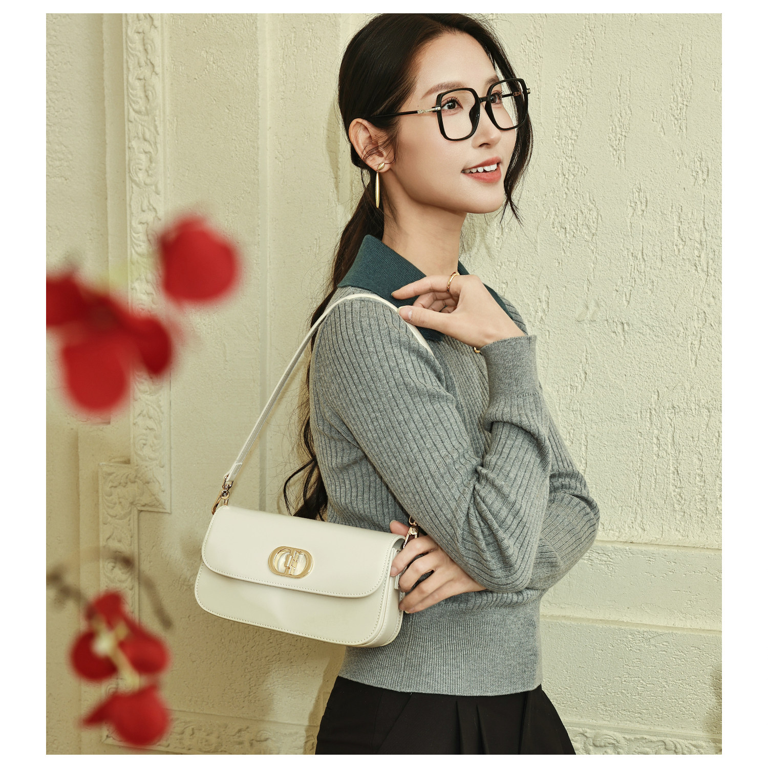 GXFMOD 原创法式真皮腋下包2026春夏新款通勤女包单肩斜挎法棍包