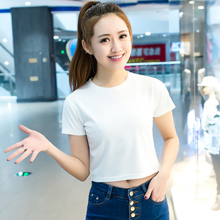 潮 t恤女泫雅风体恤高腰紧身露脐性感上衣夏2020新款 白色短款 短袖