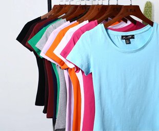 圆领纯体恤衫夏季纯色t恤女修身打底衫纯黑短袖女士白色上衣半袖