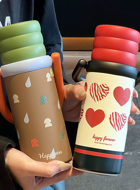 大容量保温杯女生高颜值316不锈钢带提手水杯吸管双饮杯可爱水壶