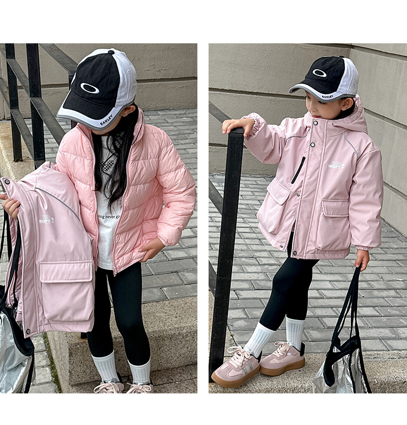 史努比冬季新款男女童三合一冲锋衣可脱卸羽绒服儿童连帽外套