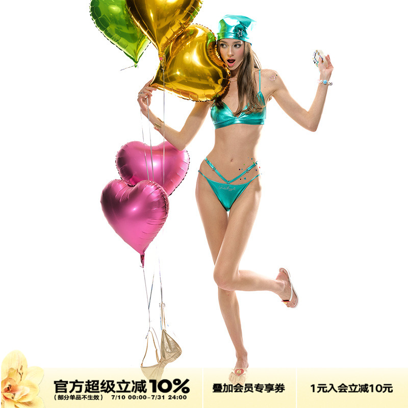 4muggle亮皮三角罩内衣皮内裤女