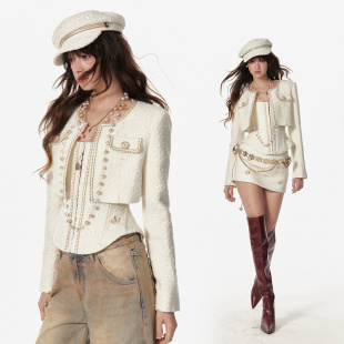 法式 kiss BELLE同款 life 千金小香风短外套时髦立体胸衣两件套