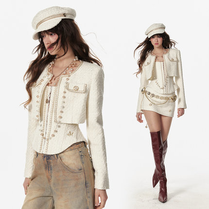 kiss of life-BELLE同款法式千金小香风短外套时髦立体胸衣两件套