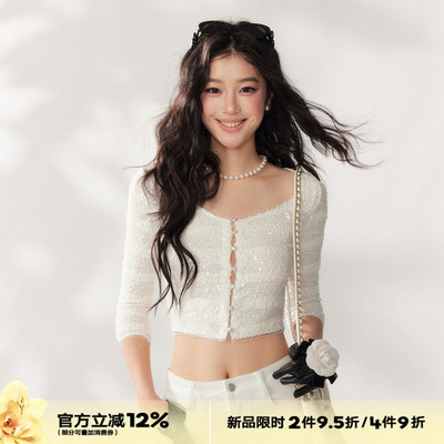 4muggle春夏薄纱亮片辣妹小开衫