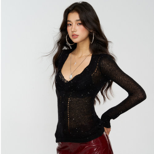 4muggle细闪针织毛衣辣妹打底衫