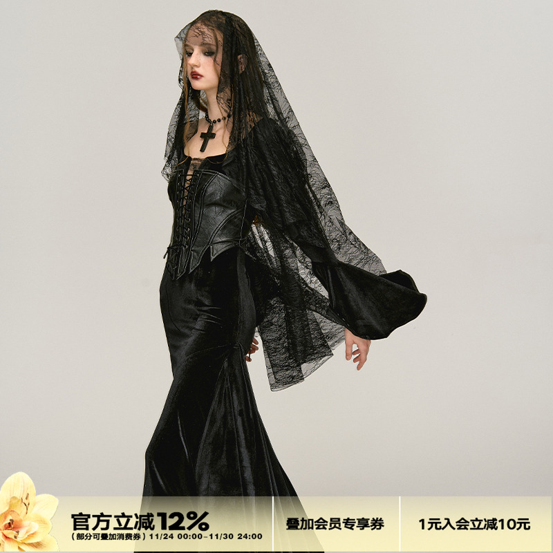 4muggle新款女巫丝绒长裙辣妹裙