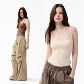 4muggle原创美背无袖 挂脖上衣可调节恶魔角吊带遮副乳显瘦背心女