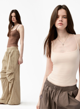 4muggle原创美背无袖挂脖上衣可调节恶魔角吊带遮副乳显瘦背心女