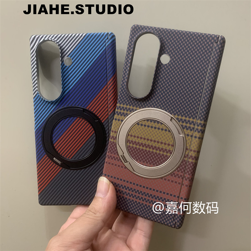 仿碳纤维纹理凯夫拉纹理橙黄条纹适用三星Galaxy ZFold7手机壳ZFold6磁吸硬壳ZFold5中轴w26保护壳w25商务w24