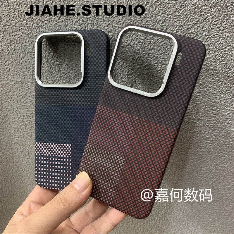 仿碳纤维纹凯夫拉纹理网红格子拼色网格纹适用小米14pro手机壳磁吸小米15ultra硬壳商务男小米15pro保护壳潮
