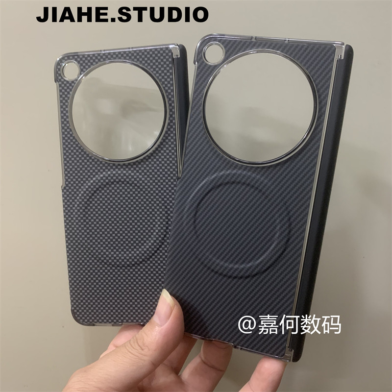 仿碳纤维纹凯夫拉纹理贴皮透明边适用OPPO Find N6手机壳磁吸硬壳带中轴商务格子皮革保护壳轻奢男简约新款潮