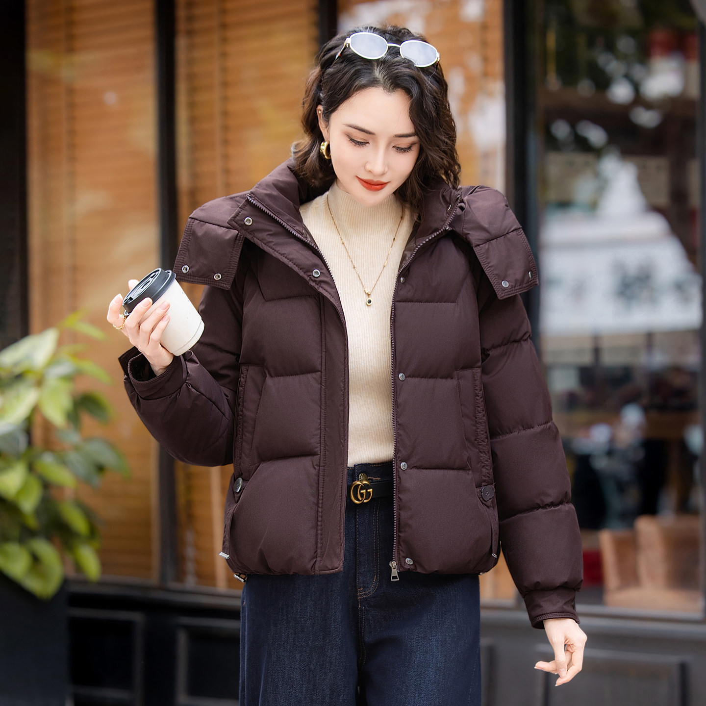 鸭鸭可拆卸帽棉服女2026年冬新款
