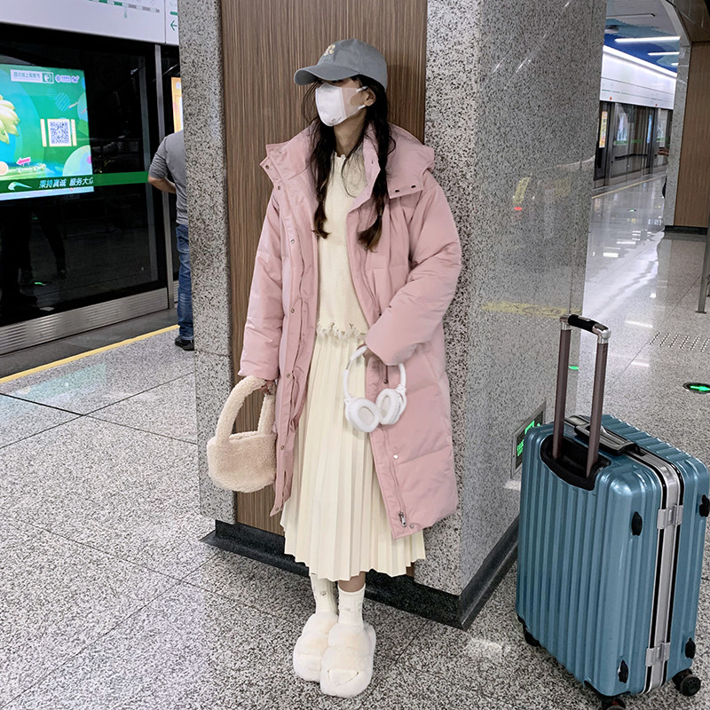 鸭鸭加厚学生中长款棉服oversize