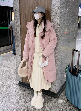 鸭鸭加厚学生中长款棉服oversize