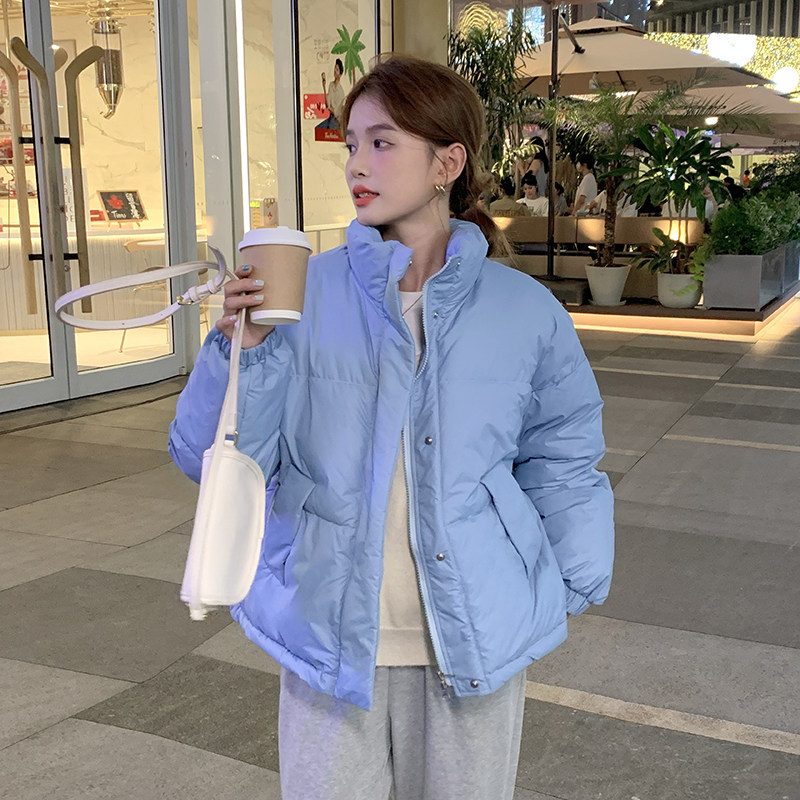 鸭鸭设计感小个子蓝色泡芙面包服