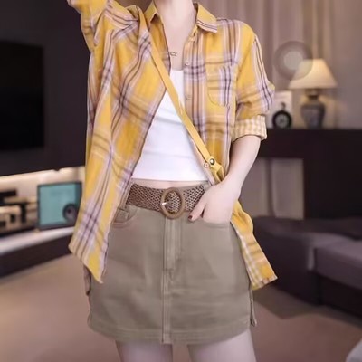 森马韩版撞色长袖高级感格子衬衫