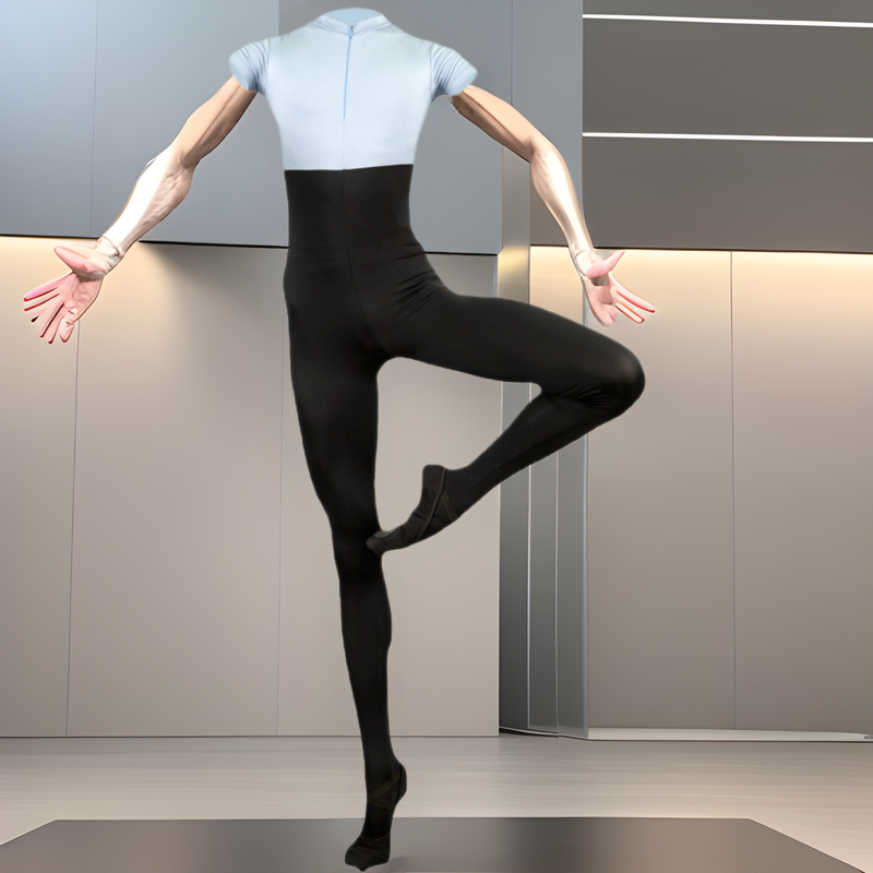 芭蕾舞蹈服男士紧身连体踩脚袜紧身衣舞蹈演出训练短袖练功中国舞