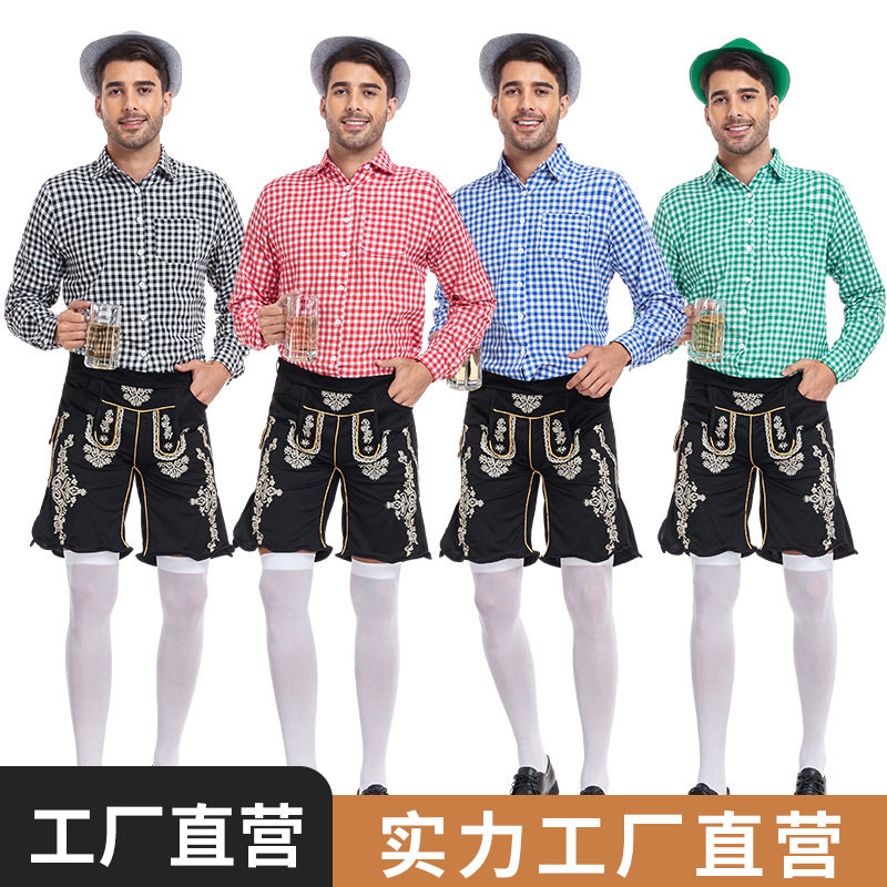 啤酒节服装大码德国传统格子男款跨境成人男慕尼黑啤酒节礼服批发