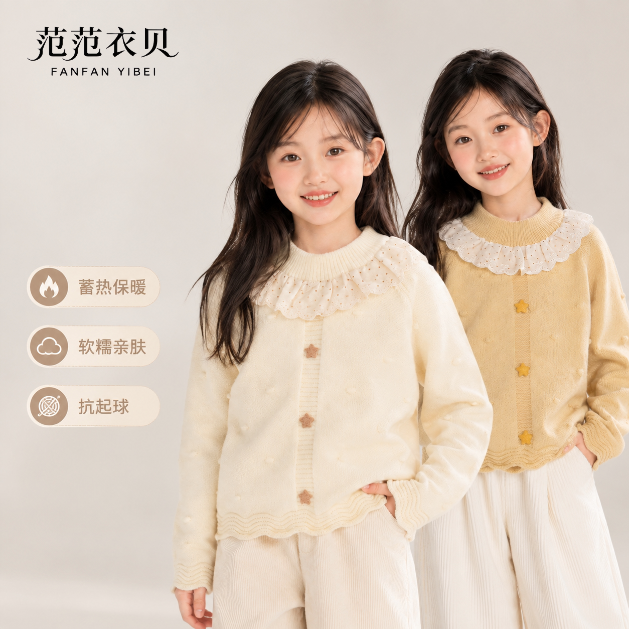 女童可爱春秋针织衫保暖蓄热亲肤