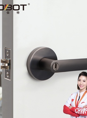 三杆式执手锁黑色球形锁灰色室内卧室房门锁圆形卫生间三杆锁把手