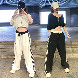 上衣三杠运动裤 棉料爵士舞短袖 子嘻哈舞蹈女团演出服 跳舞服装 美式