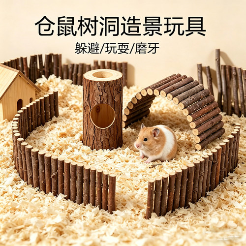 仓鼠笼树洞玩具造景围栏木质躲避