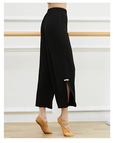 现代舞阔腿裤黑色大开叉练功裤女成人古典舞九分民族舞演出艺考裤