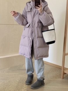 欧货高级感2025冬季新款羽绒服女中长款连帽加厚宽松90白鸭绒外套