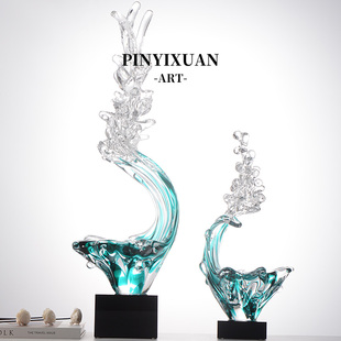 品一轩风生水起海浪轻奢简约高级感琉璃摆件玄关入户送礼桌面摆件
