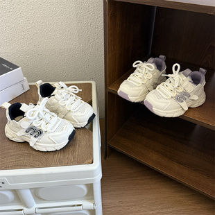 8601儿童休闲鞋2026春款米黑色26码轻便舒适男女童简约百搭运动鞋