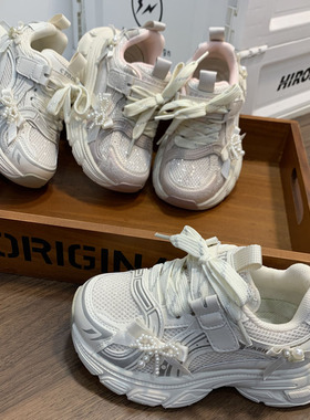 82681女童珍珠蝴蝶结公主鞋2026春款轻便透气休闲鞋中大童运动鞋