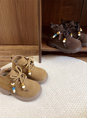 25593儿童英伦风马丁靴2025冬季加绒二棉小黄靴男女童复古工装靴