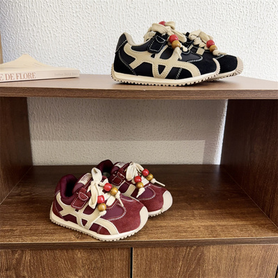 61362小童皮面德训鞋2025秋季女童软底百搭阿甘鞋男童休闲运动鞋