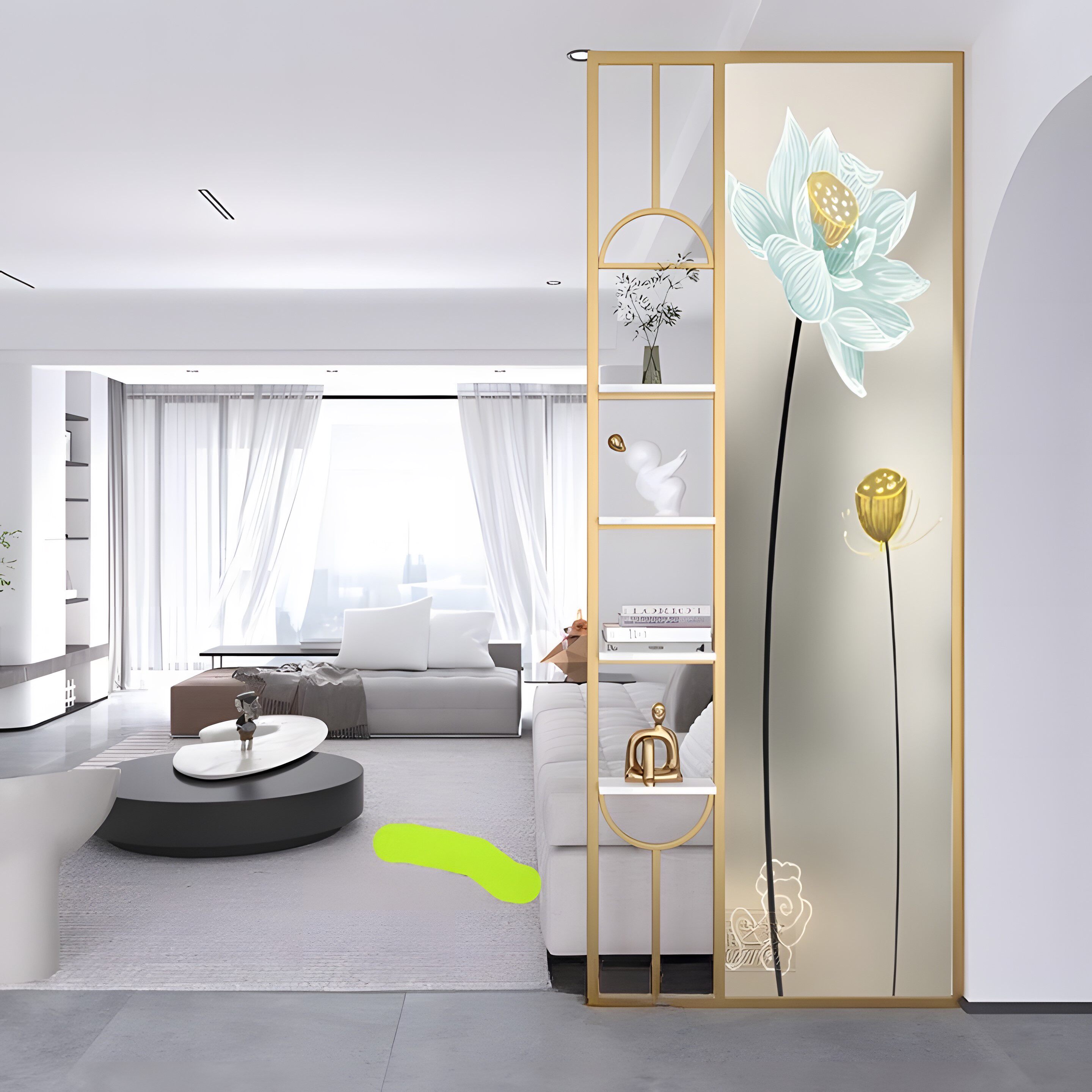 现代简约艺术长虹玻璃屏风隔断入户玄关遮挡进门客厅装饰铁艺轻奢