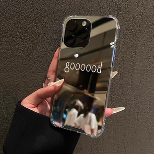非常的GOOD极简适用iPhone17苹果14磁吸手机壳15ProMax创意英文16镜面三星S24Ultra补妆S25镜子S26男女款华为