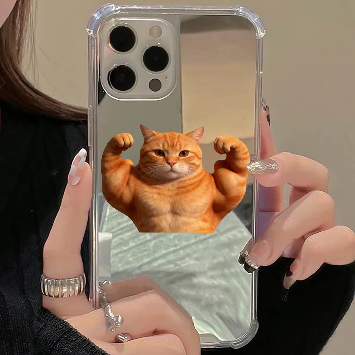 搞怪肌肉橘猫适用iPhone17苹果14磁吸手机壳15ProMax健身16镜面13三星S24Ultra趣味25镜子Pura70华为Mate40女