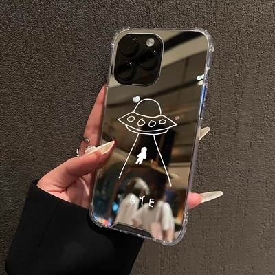 创意搞怪外星人Bye用iPhone17苹果14磁吸手机壳15ProMax英文16镜面三星S24Ultra补妆25镜子S26男女款极简华为