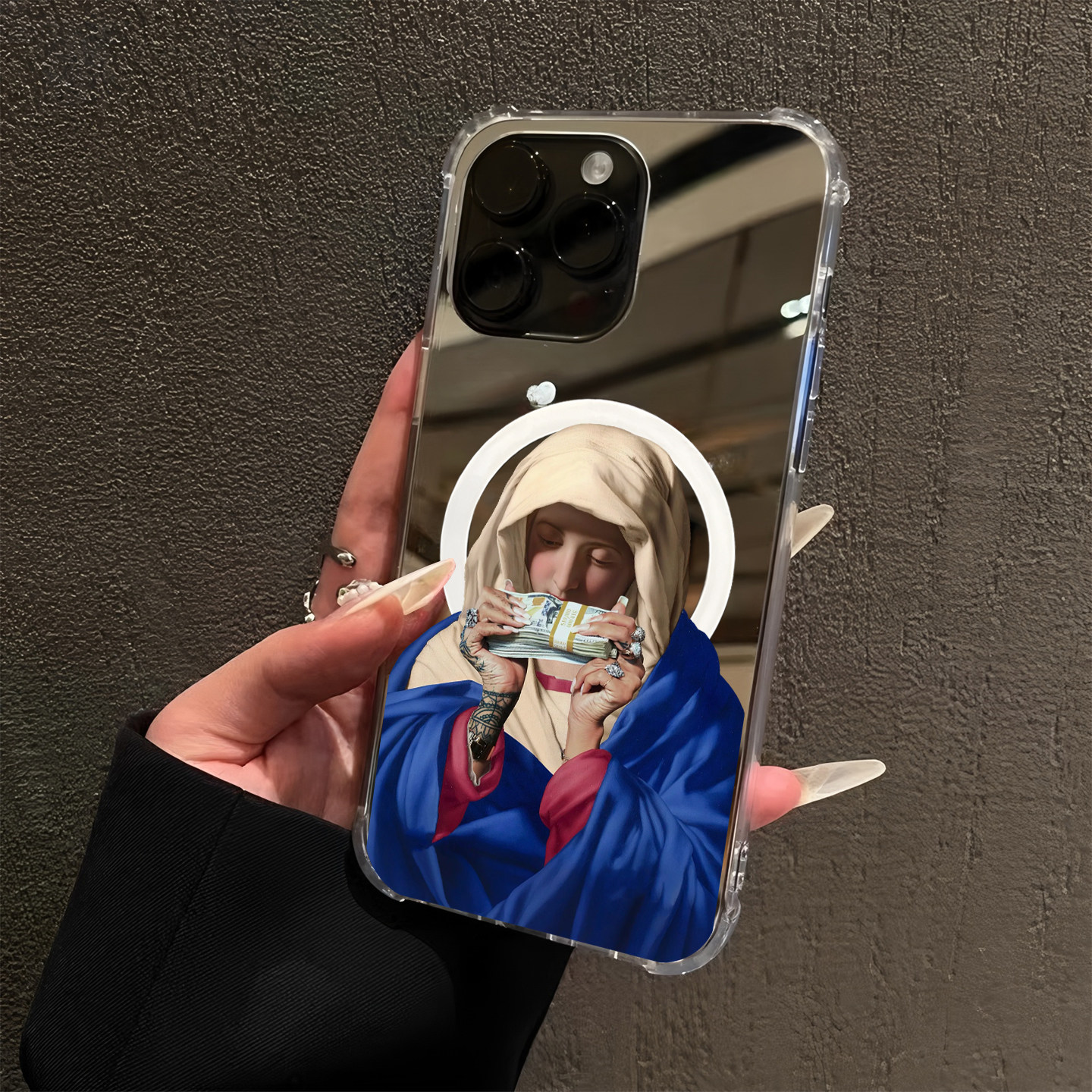 金钱的味道适用iPhone17苹果14磁吸手机壳15ProMax搞怪艺术风16镜面三星S24Ultra补妆S25镜子S26男女情侣华为
