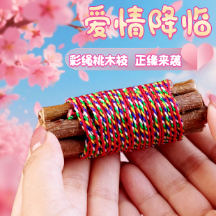 老桃树枝七根桃木枝真桃花木东南枝桃木招桃花五彩绳手工编织挂件