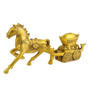 纯黄铜马摆件铜马拉聚宝盆马到成功马拉元宝马拉车办公室开业礼品