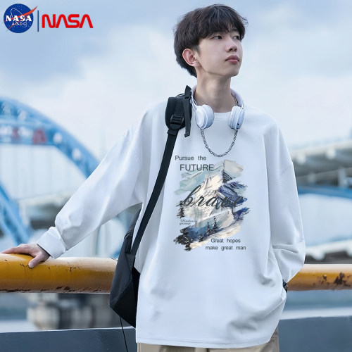 NASA联名长袖t恤男士2026新款纯棉秋冬季宽松圆领青少年潮牌上衣T
